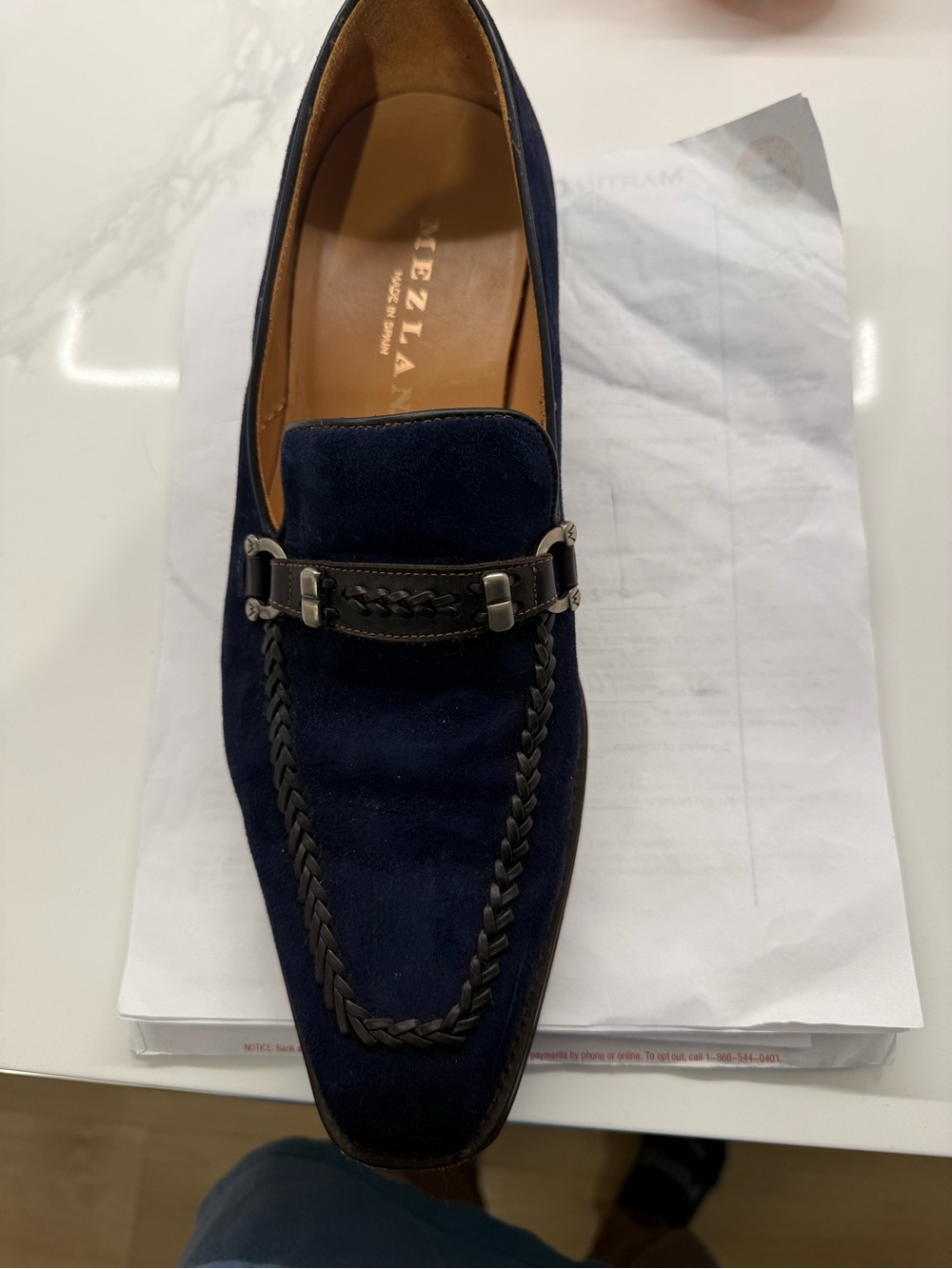 Mezlan Navy Suede Braided Bit Slip-On Loafer with Black Trim